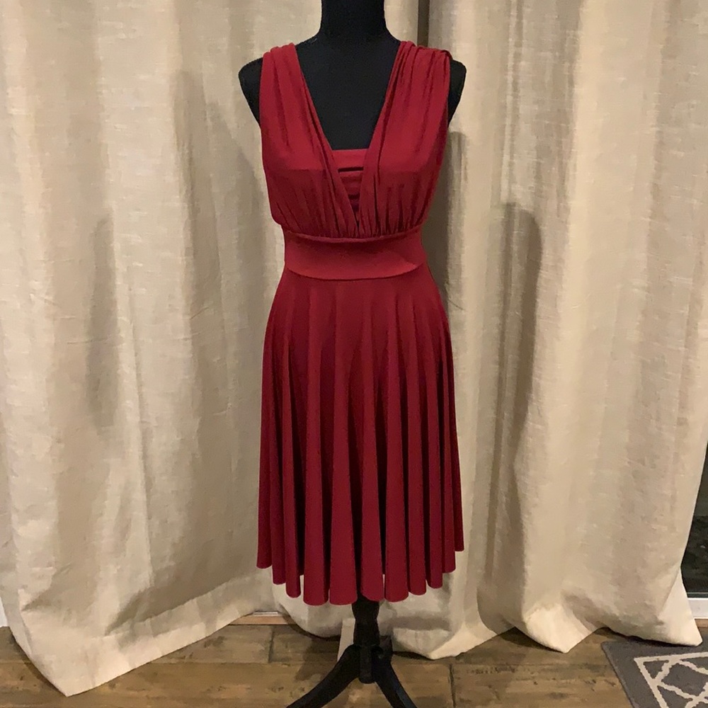 White House Black Market Crimson Red Draped V‑Neck Midi Dress